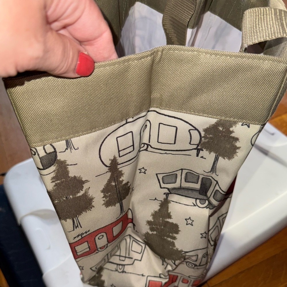 Thirty-One Camping Print Storage Tote - Red, Green, Brown